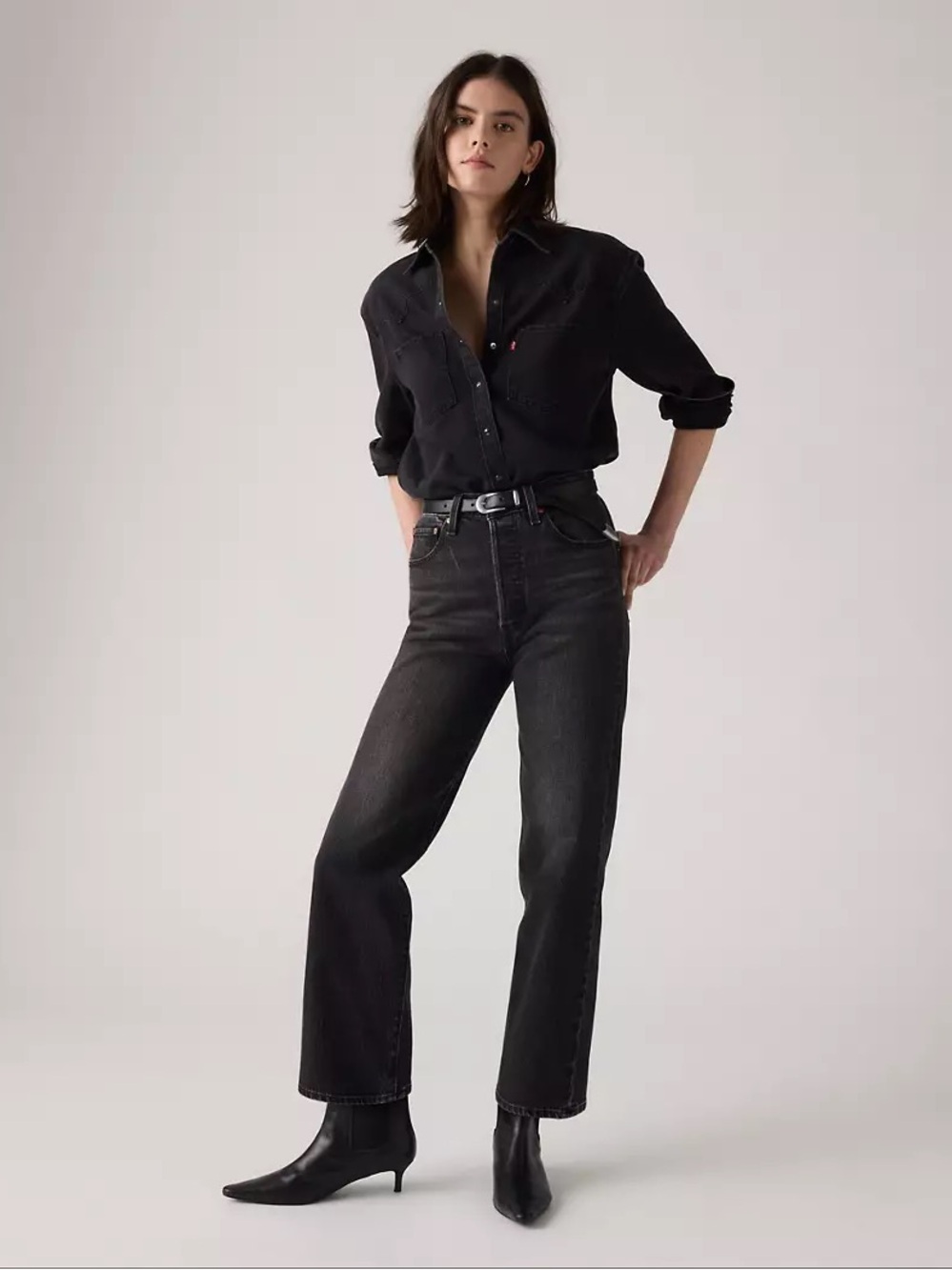 Levi’s Ribcage Straight Ankle Jeans Size 27 Black Gray High Rise